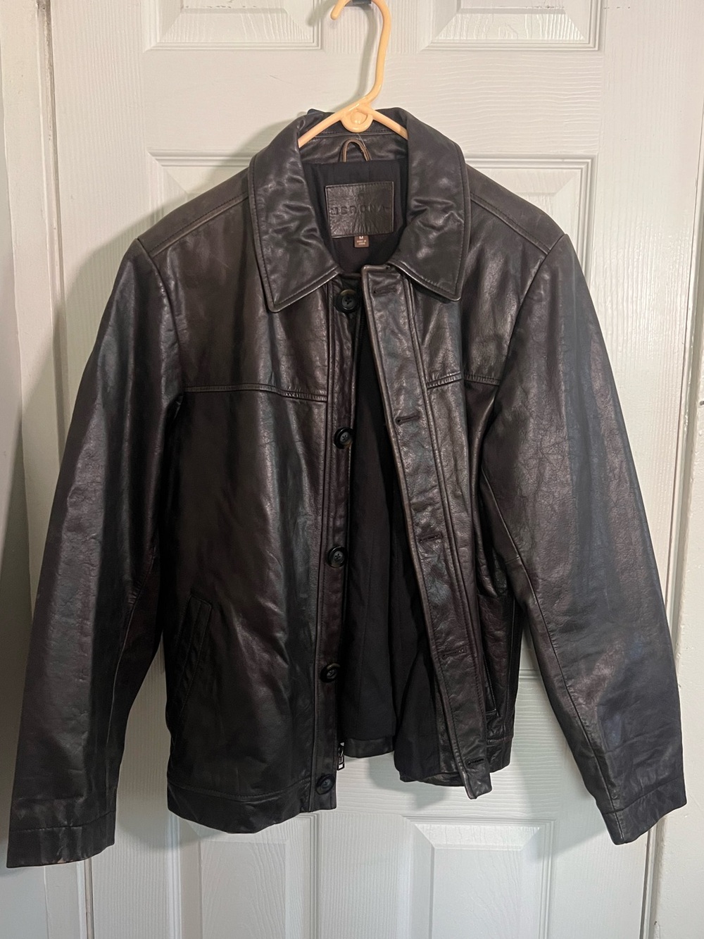 Men's Vintage Black 100% Leather Button-Front Jacket | Medium